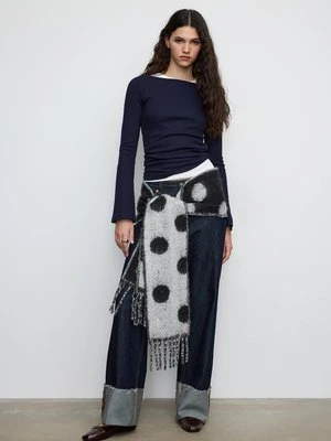 Stradivarius Koszulka basic z rozszerzanymi rękawami  Ciemnomorski