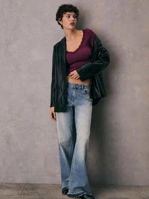 Stradivarius Koszulka bezszwowa z koronką  Fioletowy