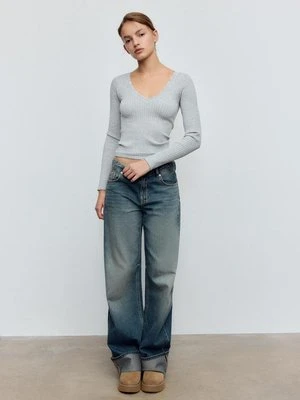 Stradivarius Koszulka bezszwowa z koronką  Popielaty