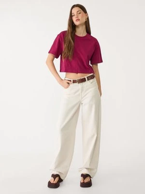 Stradivarius Koszulka crop z grubej bawełny  Burgundowy