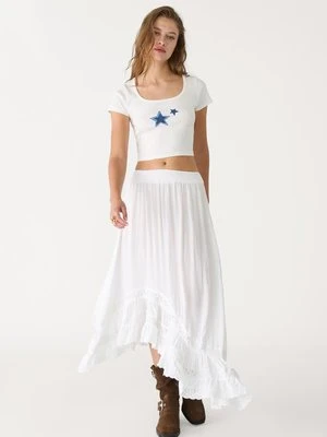 Stradivarius Koszulka crop z nadrukiem  Biały