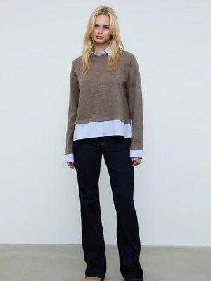 Stradivarius Koszulka dzianinowa z dwóch materiałów Brązowy