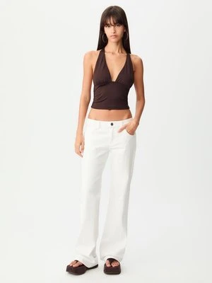 Stradivarius Koszulka halter z marszczeniem  Brązowy