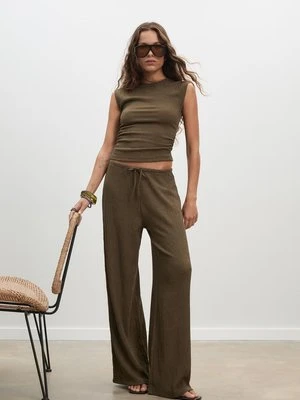 Stradivarius Koszulka mini rękaw marszczenia tekstura  Khaki