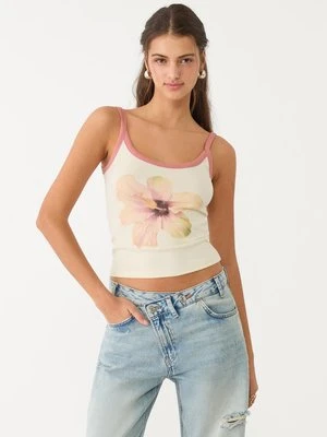 Stradivarius Koszulka na ramiączkach z hibiskusem  Waniliowy