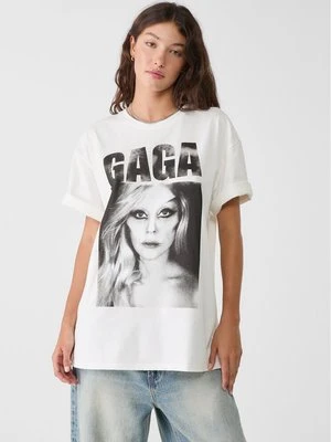 Stradivarius Koszulka  oversize Lady Gaga  Biały