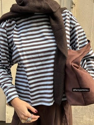Zdjęcie produktu Stradivarius Koszulka oversize w paski z długim rękawem  Błękitny