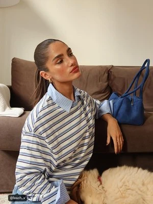 Zdjęcie produktu Stradivarius Koszulka oversize w paski z długim rękawem  Jasnobłękitny