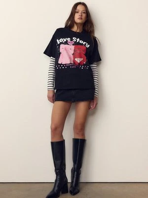 Stradivarius Koszulka oversize z nadrukiem  Czarny