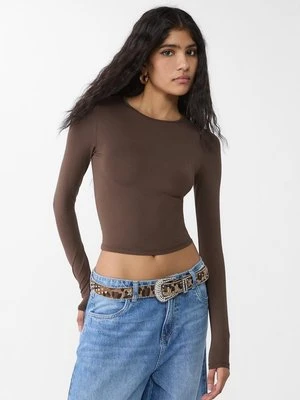 Stradivarius Koszulka poliamidowa z długim rękawem  Brązowy