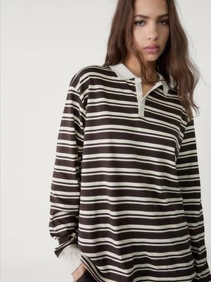 Stradivarius Koszulka polo oversize w paski  Brązowy