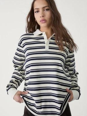 Stradivarius Koszulka polo oversize w paski  Morski
