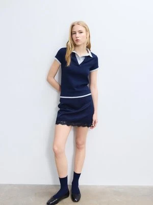 Stradivarius Koszulka polo z krótkim rękawem i podwójnym materiałem  Morski