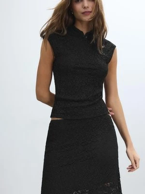 Stradivarius Koronkowa koszulka w stylu qipao  Czarny