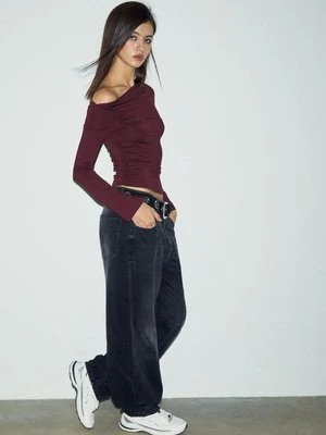 Stradivarius Koszulka z długim rękawem i marszczeniem  Wiśniowy