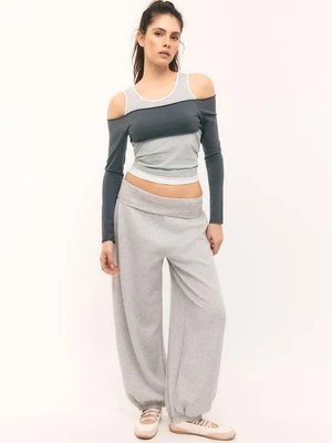 Stradivarius Koszulka z długim rękawem i nakładką  Szary