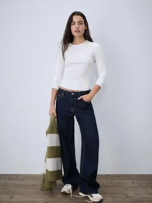 Stradivarius Koszulka z długim rękawem i prążkowaniem  Ecru