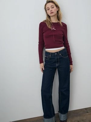 Stradivarius Koszulka z długim rękawem z prążkowanej dzianiny  Fioletowy