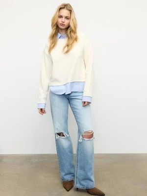 Stradivarius Koszulka z dzianiny z dwóch materiałów  Ecru