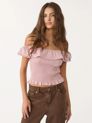 Stradivarius Koszulka z falbanami  Pastelowy róż