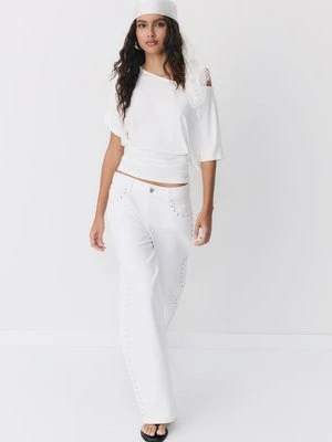 Stradivarius Koszulka z krótkim rękawem i dekoltem w łódkę  Biały