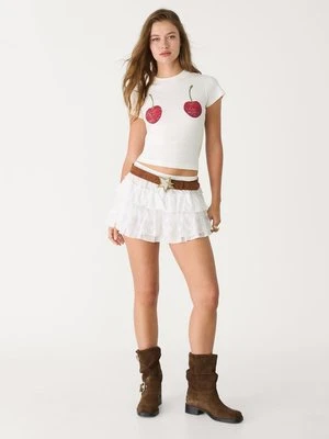 Stradivarius Koszulka z krótkim rękawem w wiśnie  Biały