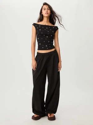 Stradivarius Koszulka z oczkami  Czarny