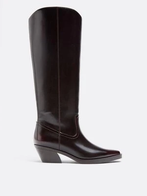 Stradivarius Kowbojki z gładką cholewką, brązowe  Ciemnoczerwony