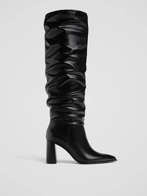 Stradivarius Kozaki slouchy na obcasie  Czarny