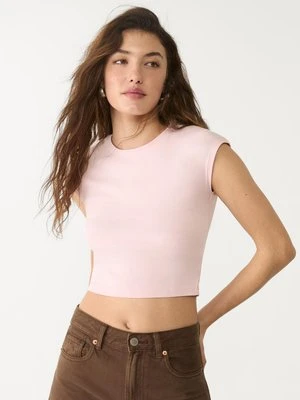 Stradivarius Krótka dopasowana koszulka basic  Pastelowy róż