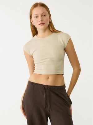 Stradivarius Krótka dopasowana koszulka basic  Szary