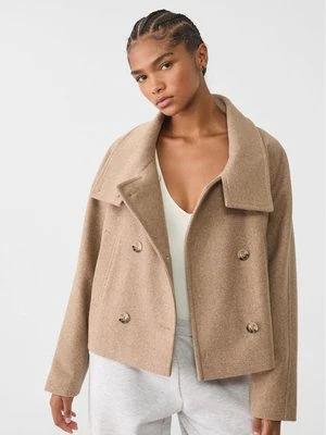 Zdjęcie produktu Stradivarius Krótka dwurzędowa kurtka w stylu płaszcza z wysokim kołnierzem  Jasnobeżowy