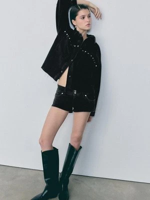 Stradivarius Krótka jeansowa koszula wierzchnia z ćwiekami  CZARNY DENIM