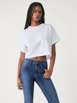 Stradivarius Krótka koszulka oversize  Biały