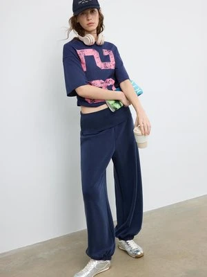 Stradivarius Krótka koszulka oversize z marszczeniami  Ciemnomorski