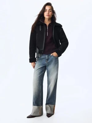 Stradivarius Krótka kurtka dwustronna pilotka Czarny