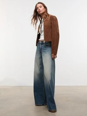 Stradivarius Krótka kurtka skórzana  Brązowy