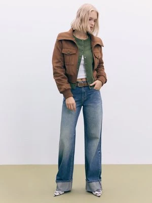 Stradivarius Krótka kurtka z łączonych ściągaczy  Karmelowy