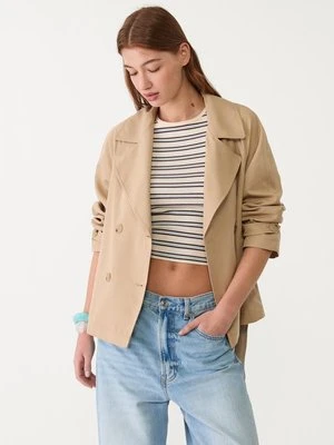 Stradivarius Krótka luźna kurtka w stylu trencza z paskiem  Kamień