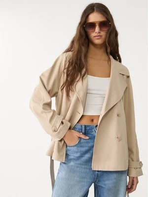 Stradivarius Krótka luźna kurtka w stylu trencza z paskiem  Szary