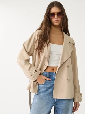 Stradivarius Krótka luźna kurtka w stylu trencza z paskiem  Szary