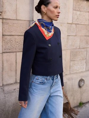 Stradivarius Krótka marynarka z okrągłym dekoltem  Morski