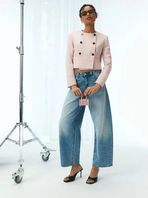 Stradivarius Krótka marynarka z okrągłym dekoltem  Pastelowy róż