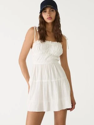 Stradivarius Krótka sukienka balon z gumką koszulka  Ecru