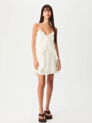 Stradivarius Krótka sukienka na ramiączkach z falbanami  Biały