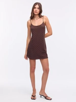 Stradivarius Krótka sukienka z efektem szydełkowym  Brązowy
