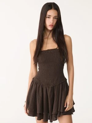 Stradivarius Krótka sukienka z falbanami  Brązowy