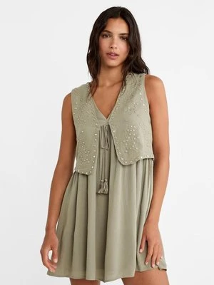 Stradivarius Krótka sukienka z krepy z kamizelką  Khaki