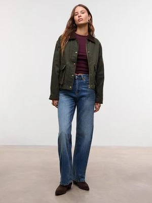 Stradivarius Krótka, woskowana parka kombinowana  Khaki