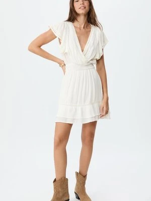 Stradivarius Krótka zwiewna sukienka z falbanami  Ecru